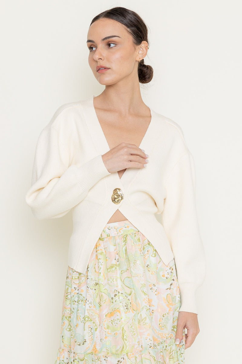 Round Neck Gold Button Cardigan main image 1