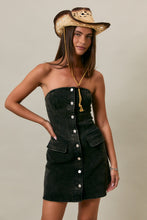 Load image into Gallery viewer, Strapless Black Button Down Mini Dress