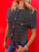 Load image into Gallery viewer, Short Sleeve Tweed Black Blazer