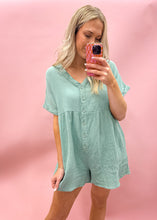 Load image into Gallery viewer, Spearmint Cotton Gauze Romper