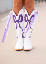 Load image into Gallery viewer, White Boots With Purple Bow