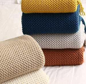 Knit Textured 50x60 Inch Throw Blanket with Fringe: Khaki