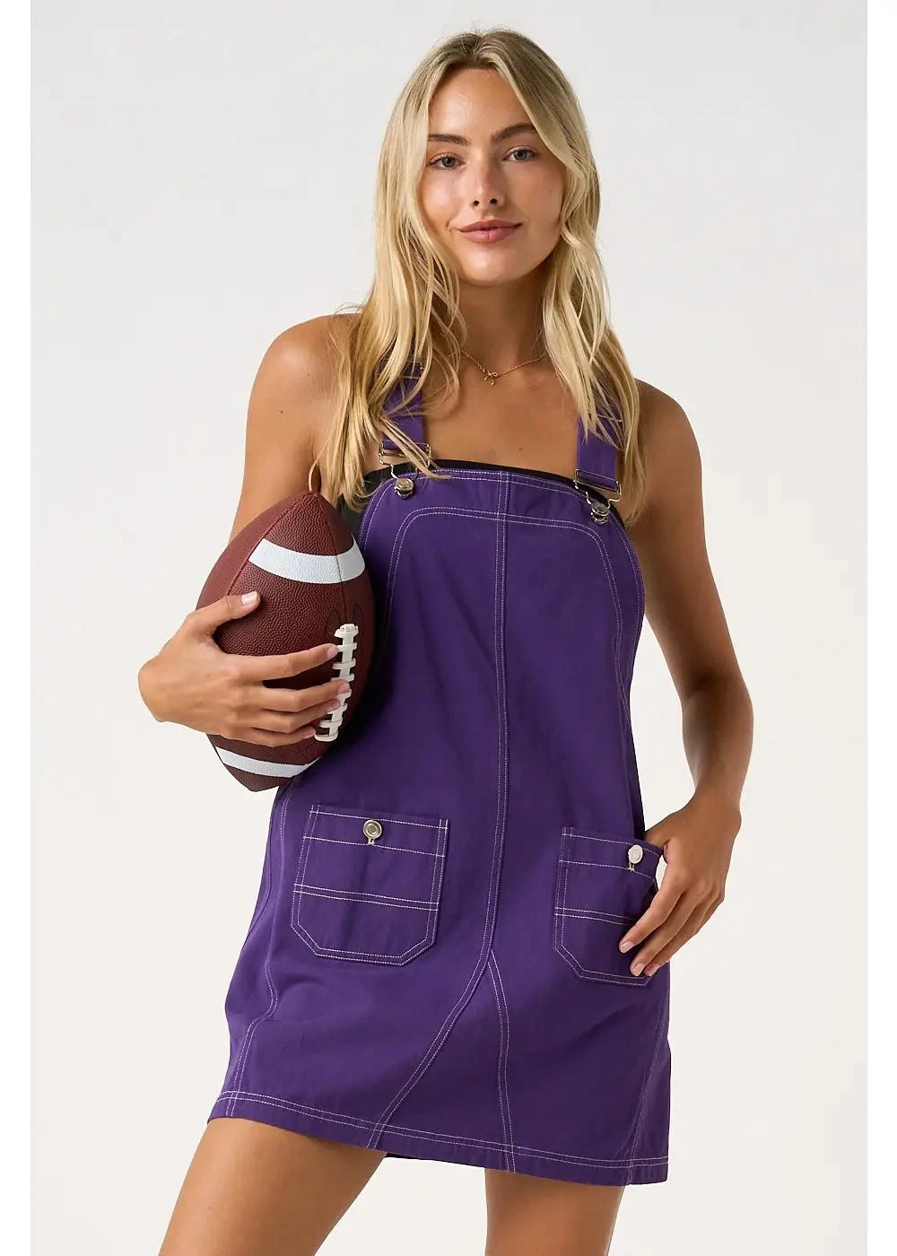 Gameday Stitch Bib Overall Mini Dress