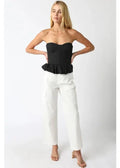 Black Strapless Peplum Top