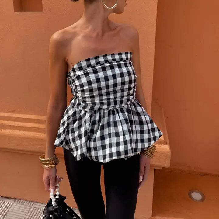 Gingham Bubble Tube Top