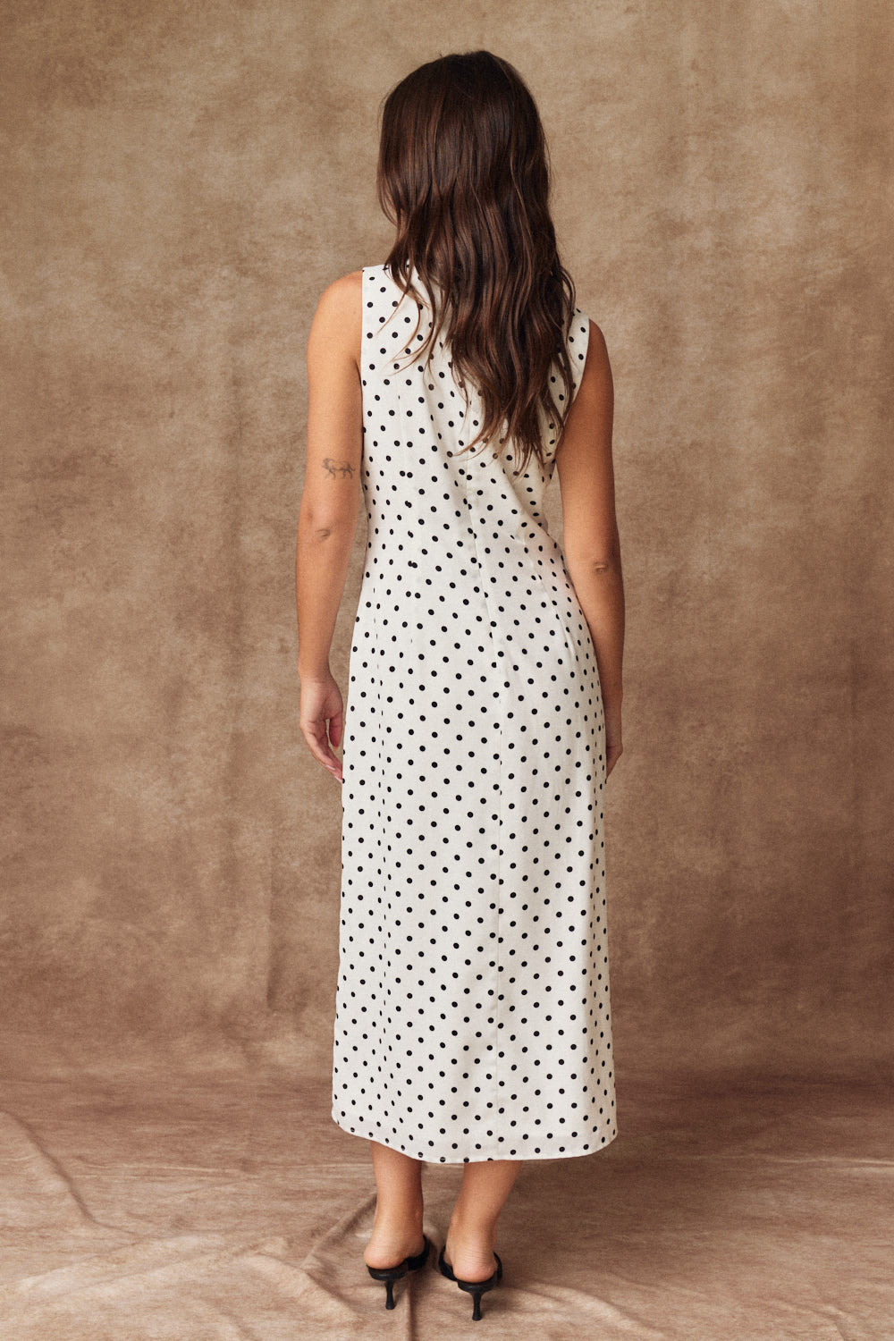 Polka Dot V Neck Midi Dress