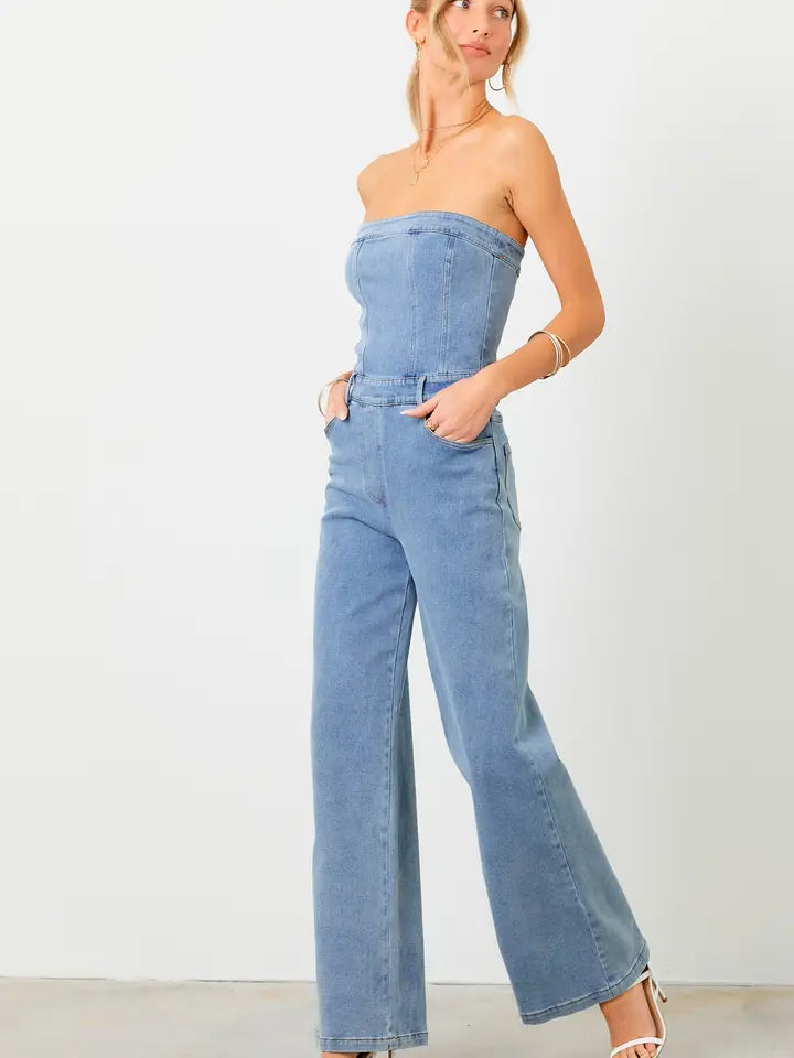 Denim Strapless Jumpsuit