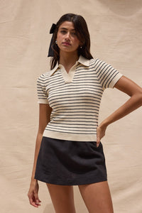 Ivory Stripe Short Sleeve Top