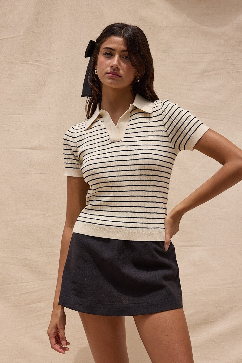 Ivory Stripe Short Sleeve Top