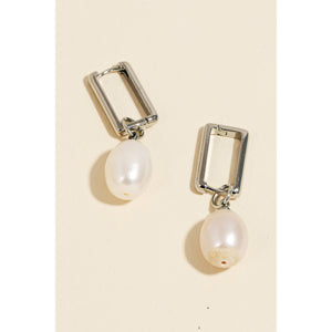 Pearl Charm Rectangle Hoop Earrings: G