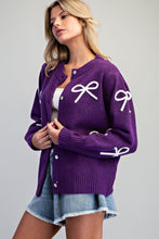 Load image into Gallery viewer, Purple Bow Cardigan
