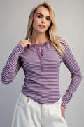 Henley Striped Purple Long Sleeve