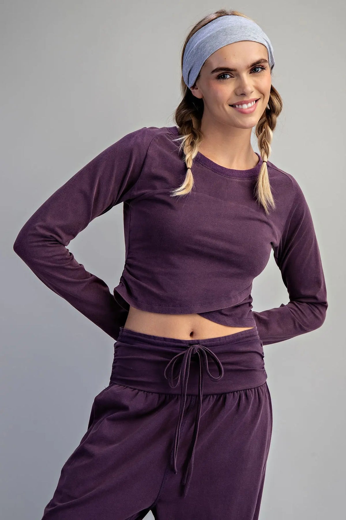 Long Sleeve Plum Washed Cross Top