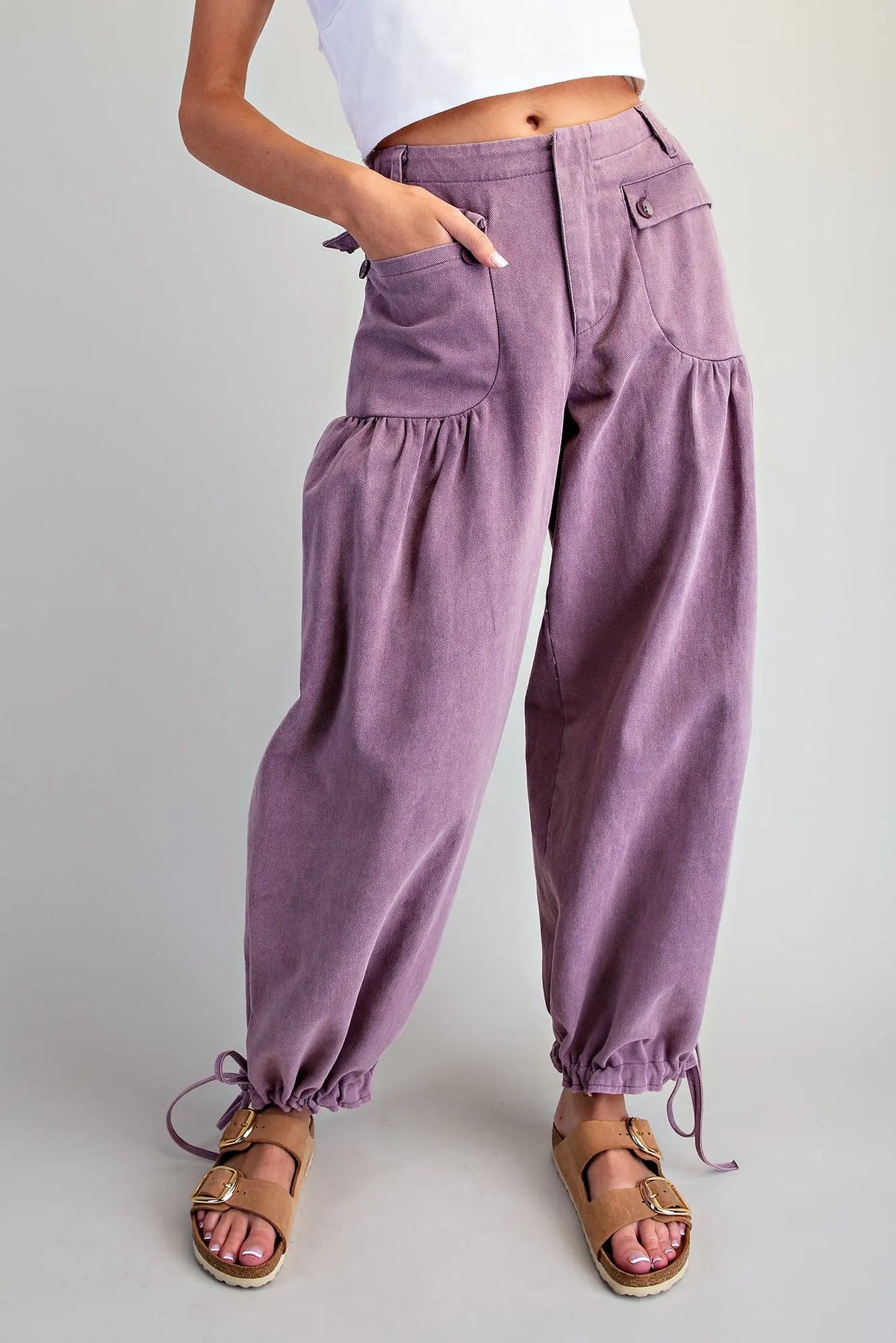 Plum Mineral Washed Cuff Pants