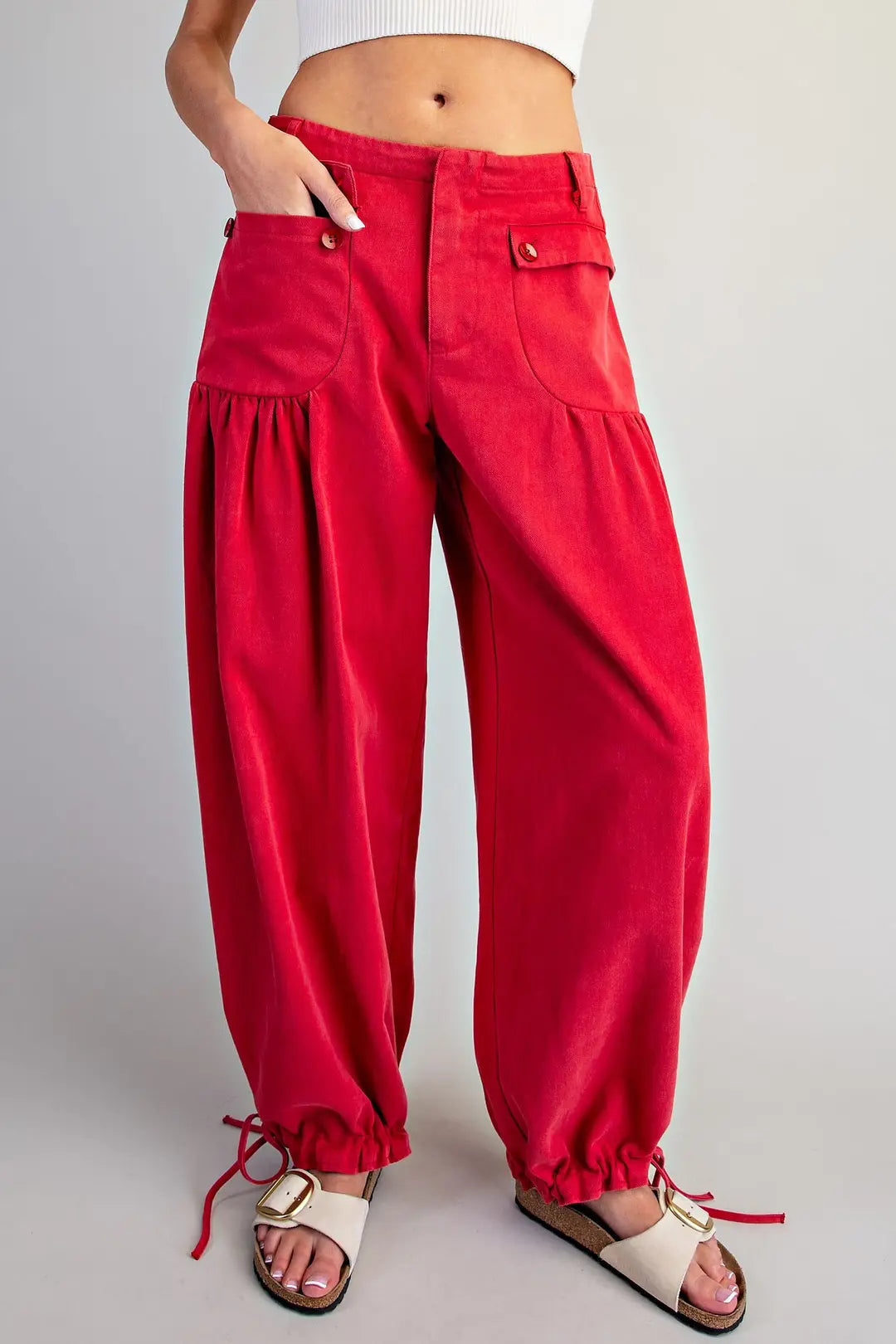 Red Mineral Washed Cuff Pants