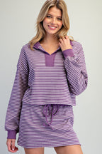 Purple Striped Long Sleeve Collared