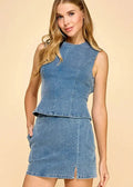 Denim Mini Skirt With Side Slit