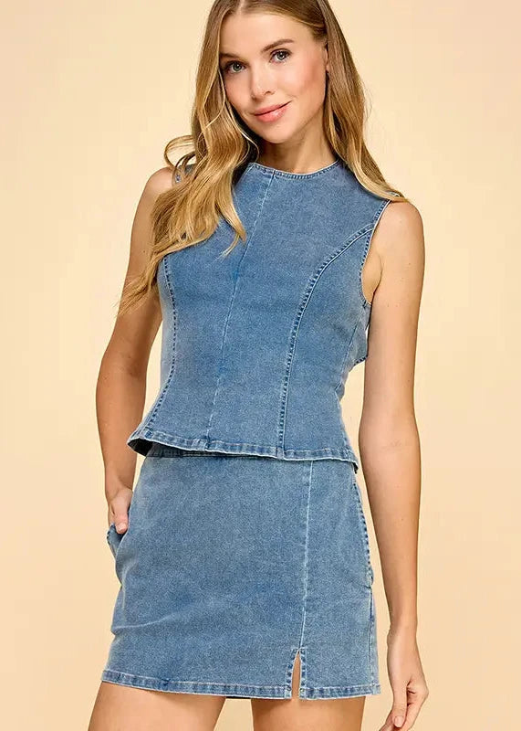 Denim Mini Skirt With Side Slit