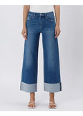 High Rise Cuffed Ankle Wide Jeans
