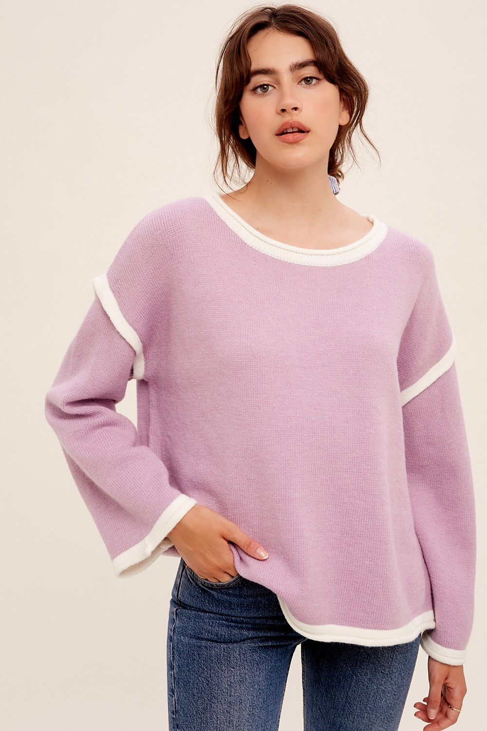 Lavender & White Cozy Sweater