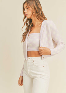 Plaid Crop Top Cardigan Set