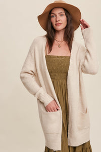 Two Pocket Open Front Knit Cadigan Tan