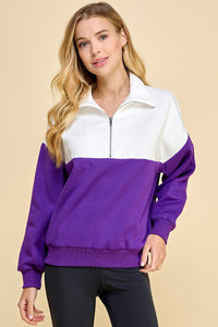 Purple & White Colorblock Pullover