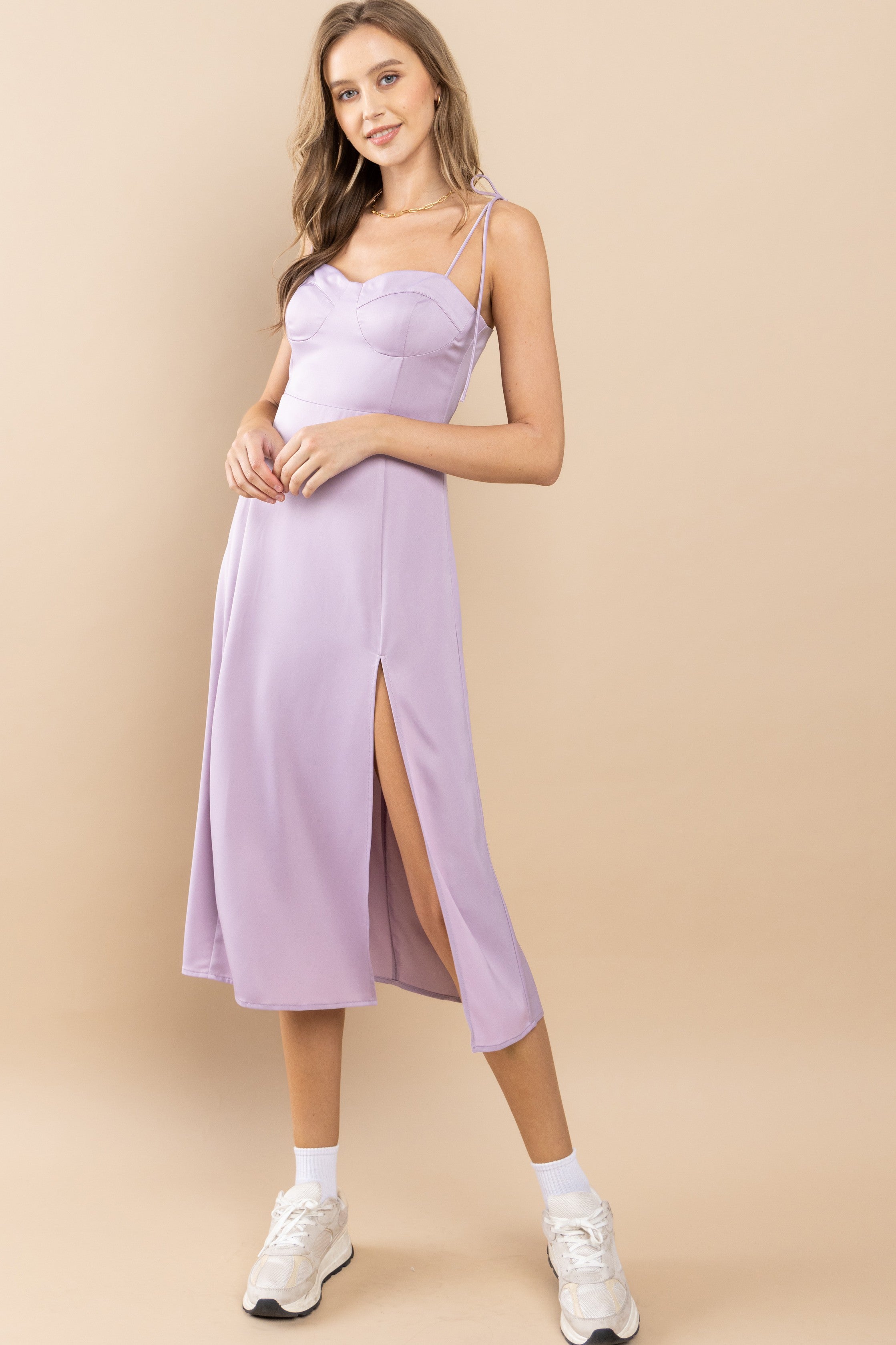 spaghetti strap satin midi dress Satin Spaghetti Strap Midi Dress Medium