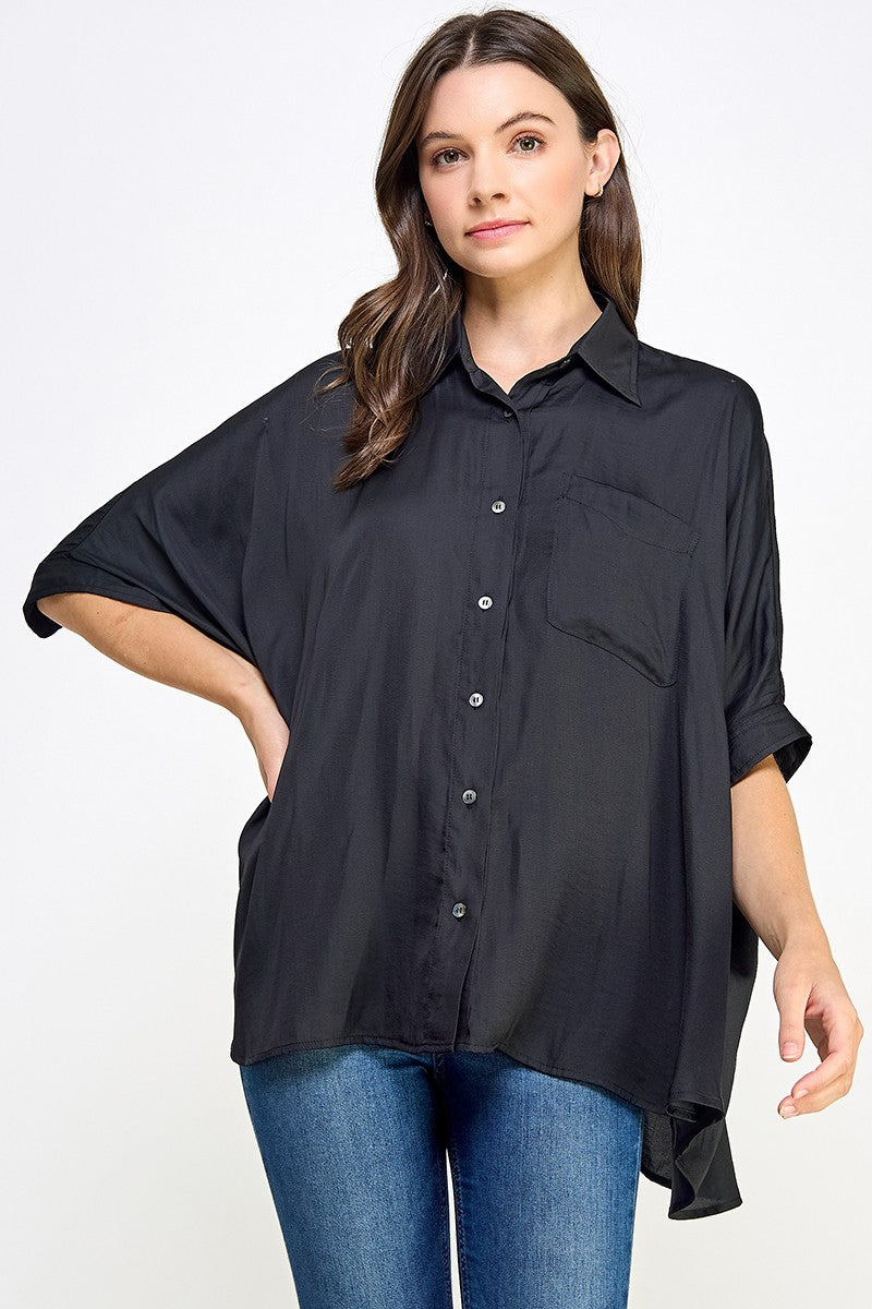 black satin oversized shirt