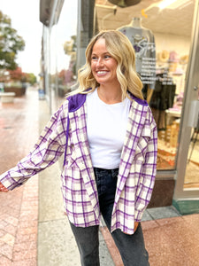 Purple Plaid Hooded Shacket