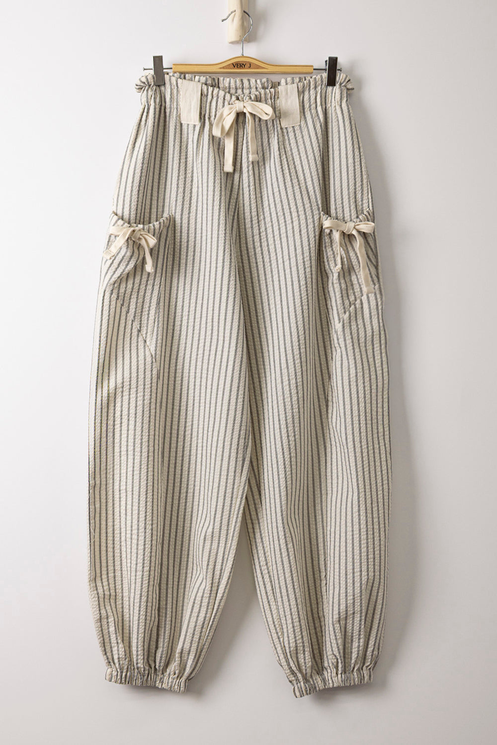 White and Black Striped Woven Pants