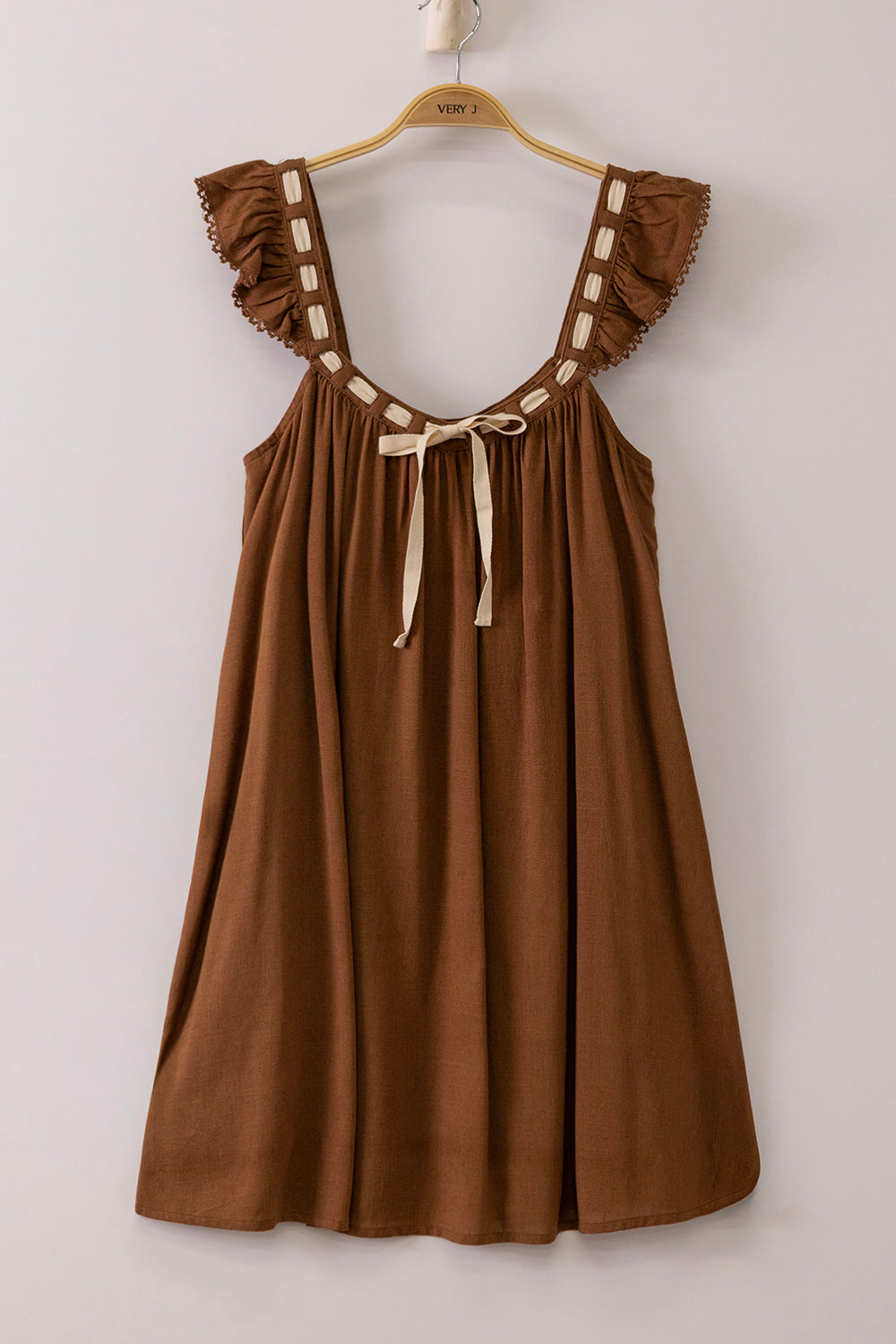 Mocha Front Tie Babydoll Dress