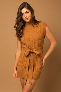 Mock Neck Sleeveless Cable Sweater Dress