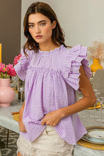 Load image into Gallery viewer, Lavender Gingham Ruffle Blouse
