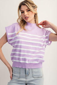 Lavender Striped Mock Neck Top