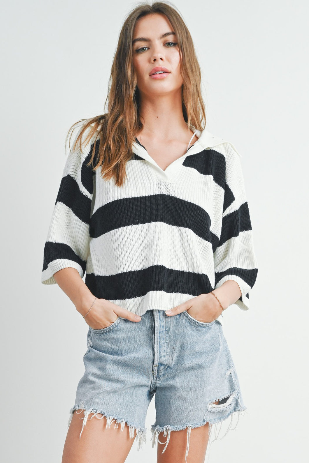 Striped Black and Ivory Collared Shirt
