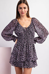 Printed Romper With Puff Sleeves