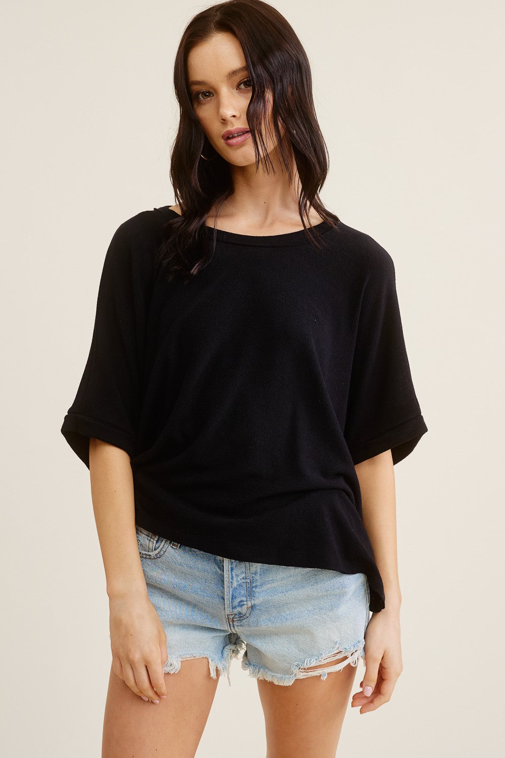 Black Flowy Basic Tee