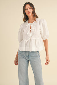 Poplin Front Tie Peplum Top