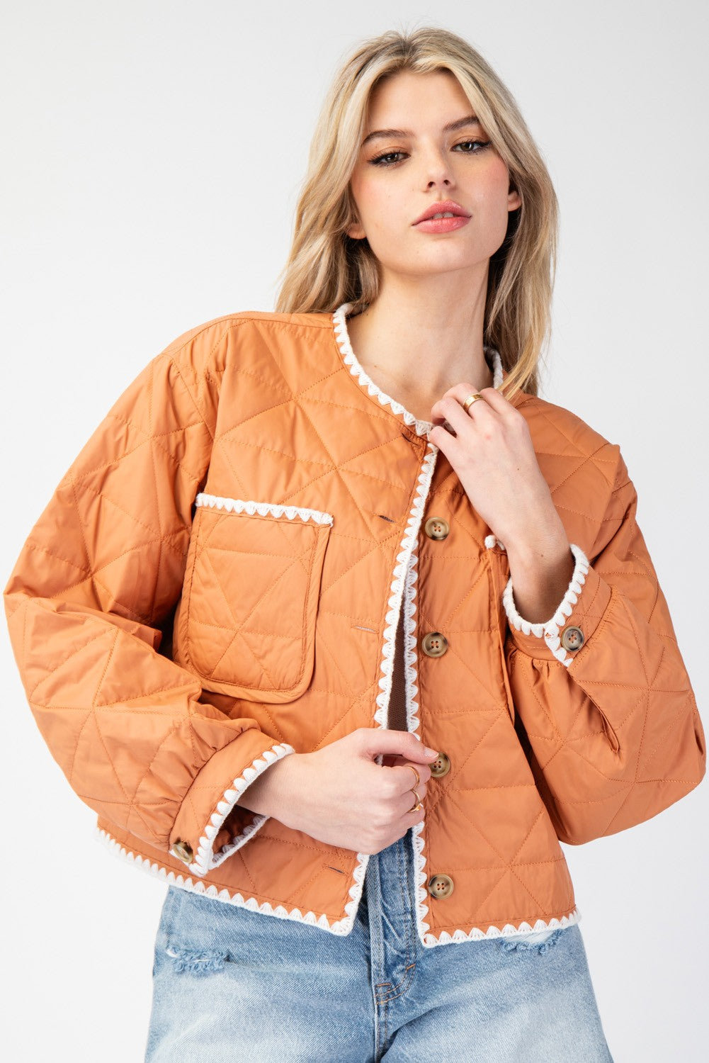 White Trim Quilted Jacket