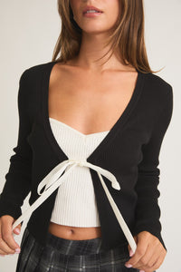 Ribbed Bow Detail Cardigan