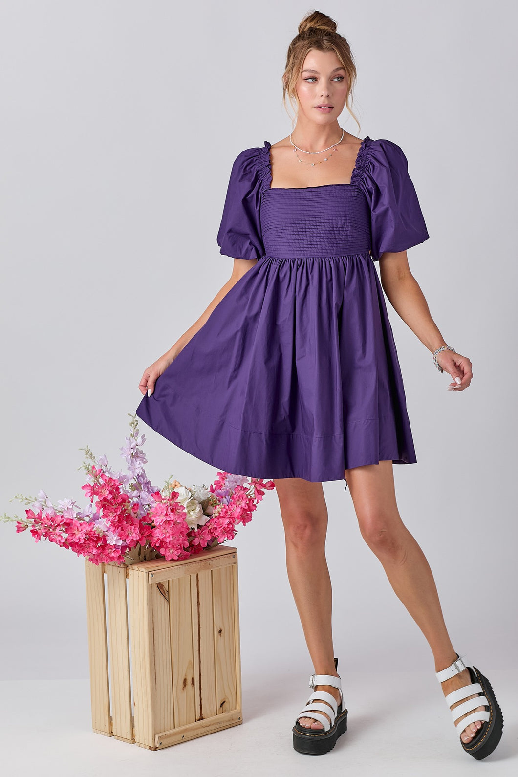 Ruffle Square Neck Mini Dress