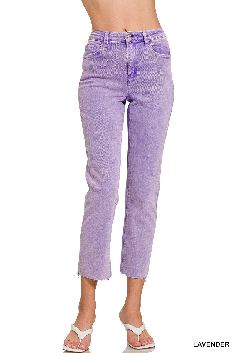 Lavender Acid Wash Cropped straight Jeans