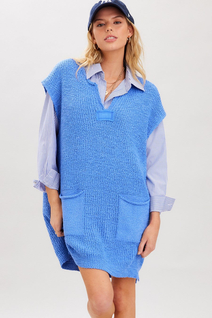 Tunic Patch Pockets Vest Sweater