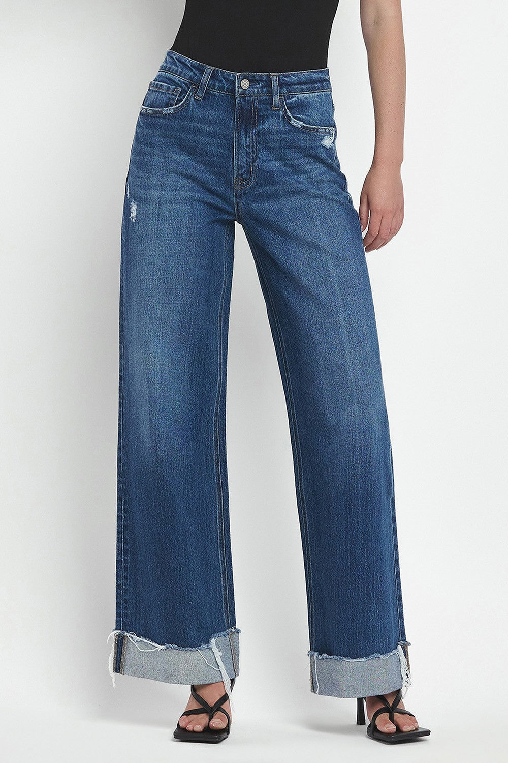 High Rise Wide Leg Cuff Jeans - Vervet
