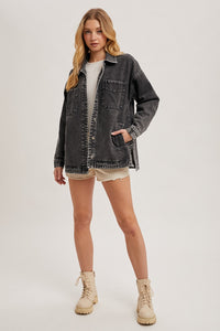 Button Down Washed Black Denim Jacket