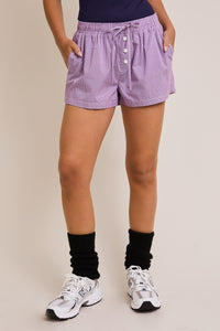Waist Tie Checkered Purple Shorts