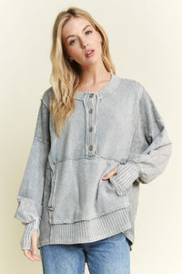 Mineral Wash Henley Kangaroo Pocket Sweatshirt