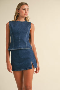 Denim Open Back Top with Bow