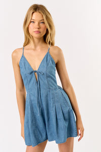 Denim Plunge Strappy Romper